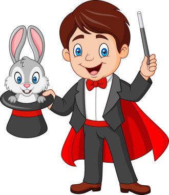 Onun silindir şapka bir tavşan dışarı çekerek sihirbaz vektör çizim