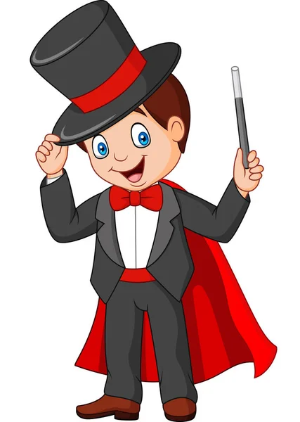 Vector Illustration Cartoon Magician Holding Magic Wand — Stock Vector