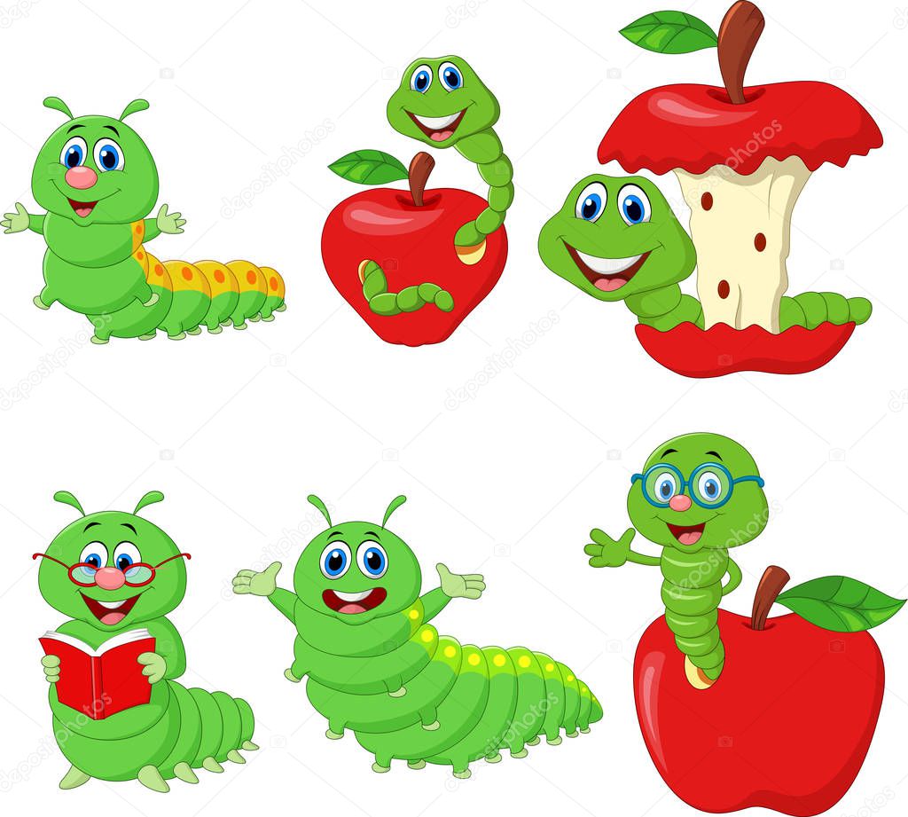 Vector illustration of Cartoon funny Caterpillar collection set