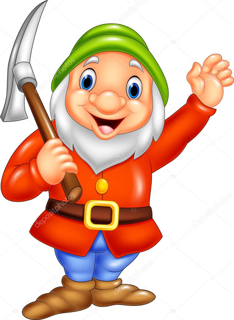 Vector illustration of Cartoon happy dwarf miner