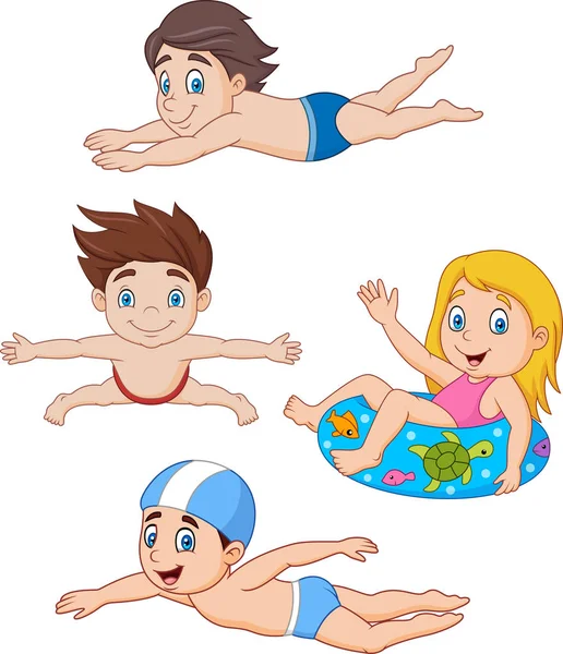 Ilustración Vectorial Del Conjunto Colección Natación Infantil — Archivo Imágenes Vectoriales