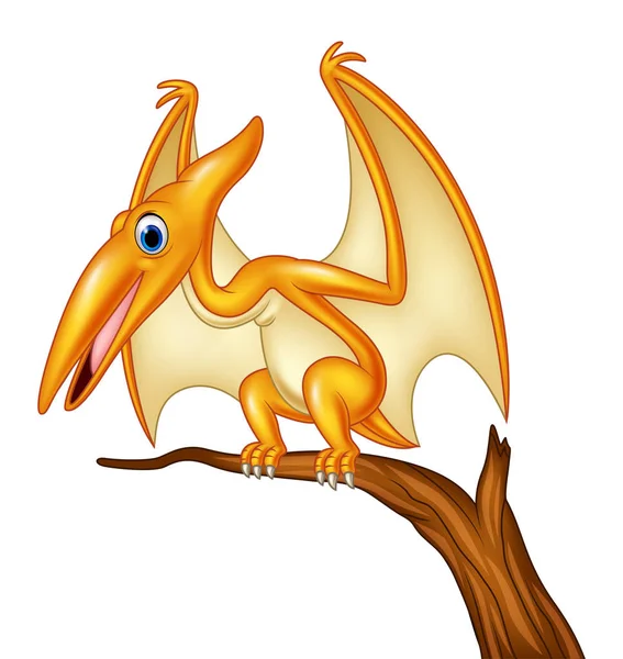 Illustration Vectorielle Cartoon Pterodactyl Sur Une Branche — Image vectorielle