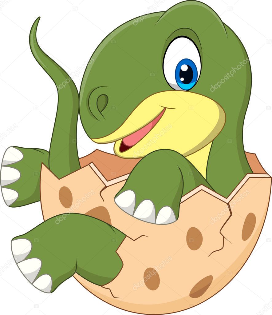 Vector illustration of Cartoon funny dinosaur hatching