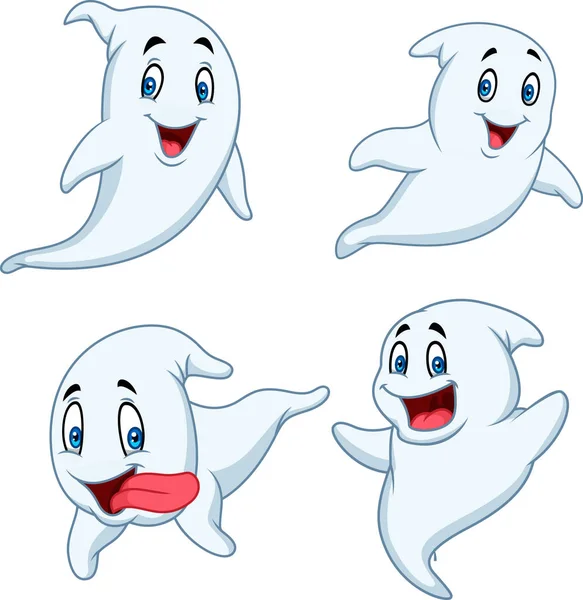 Vector Illustration Cartoon Ghost Collection Set Isolated White Background — Stock Vector