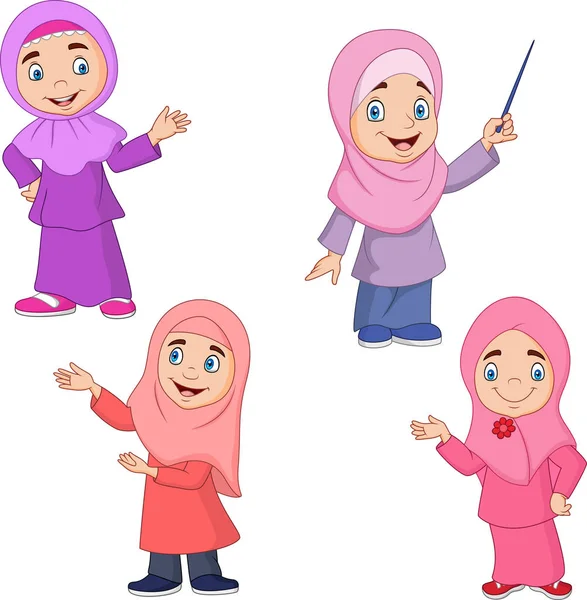 Векторная Иллюстрация Коллекции Мусульманских Девушек — стоковый вектор