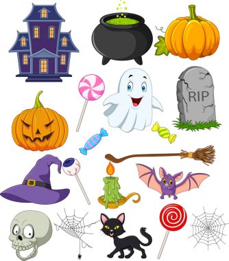 Vektör çizim karikatür halloween semboller koleksiyonu ayarla