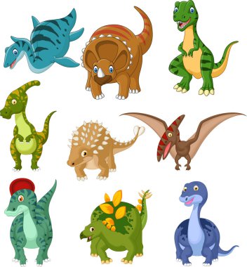 Vektör çizim karikatür dinozorlar koleksiyonu kümesi