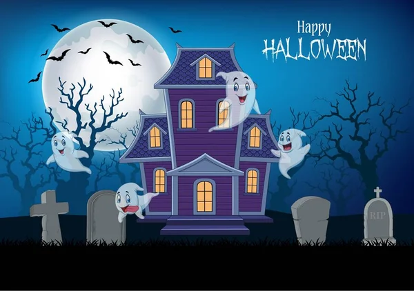 Ilustración Vectorial Casa Encantada Dibujos Animados Con Fondo Halloween — Vector de stock