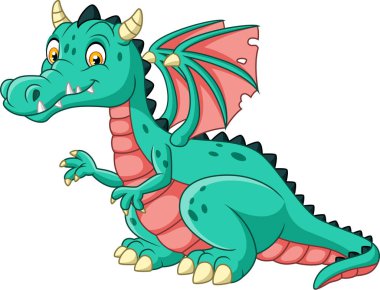 Beyaz arka plan üzerinde izole karikatür ejderha vektör çizim