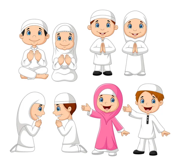 Vector Illustration Cartoon Muslim Kid Collection Set — Stock Vector