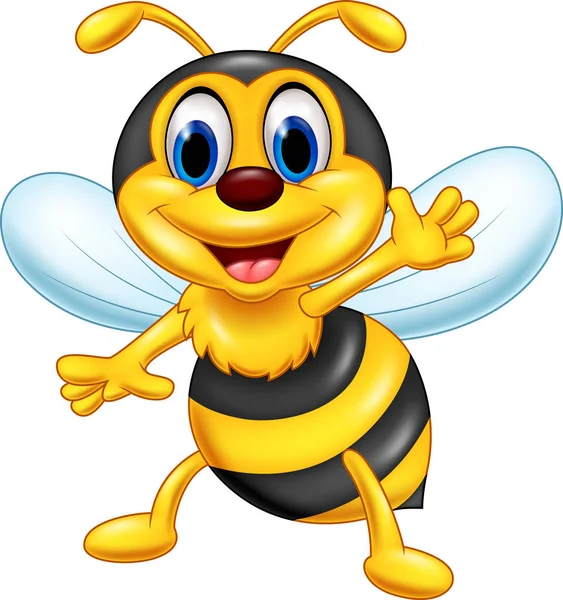 Vector Illustration Cartoon Happy Bee Waving — Stock Vector