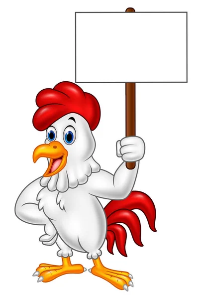 Vector Illustration Cartoon Rooster Holding Blank Sign — Stock Vector