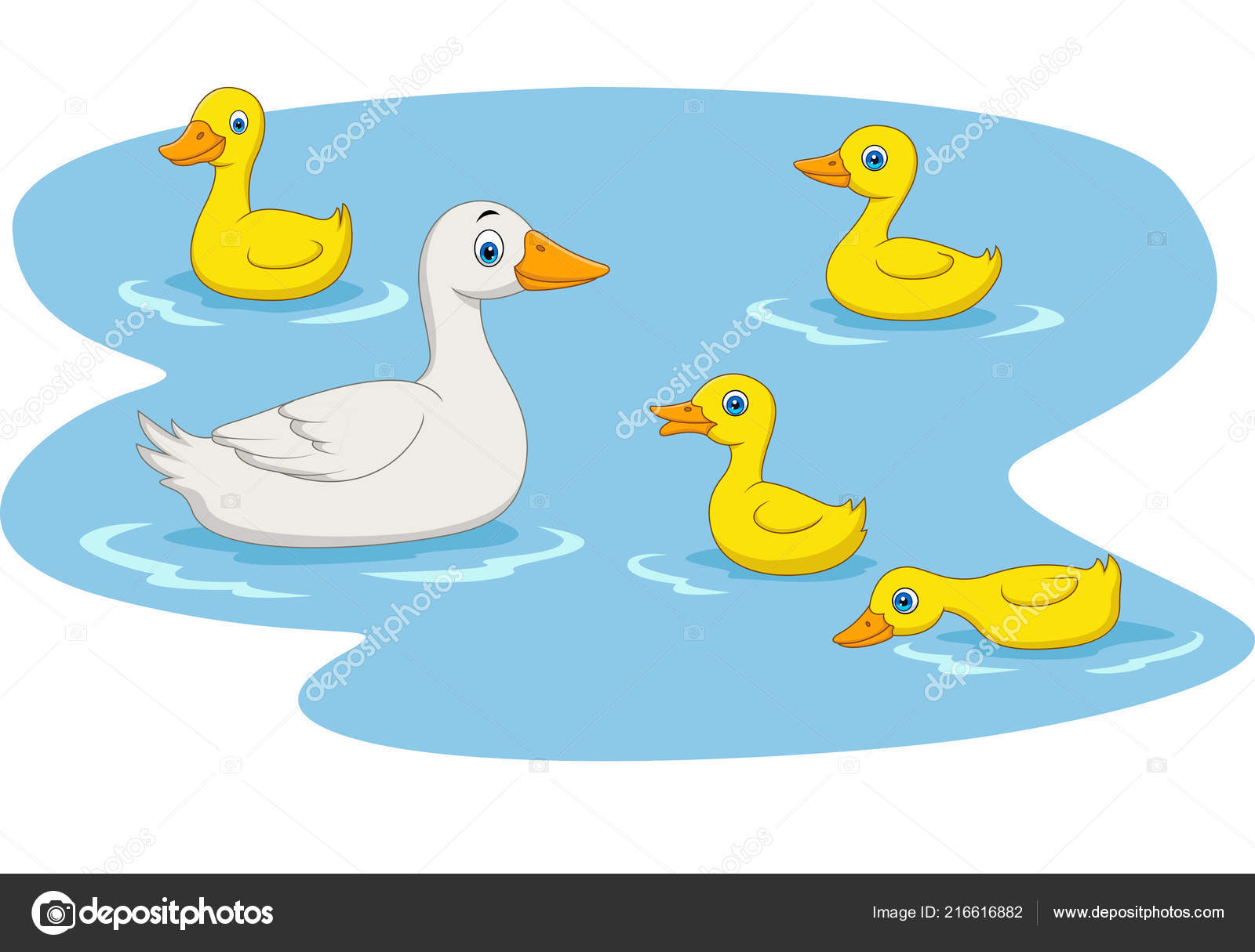 Ilustração Vetorial Família Pato Dos Desenhos Animados Nadando Lagoa