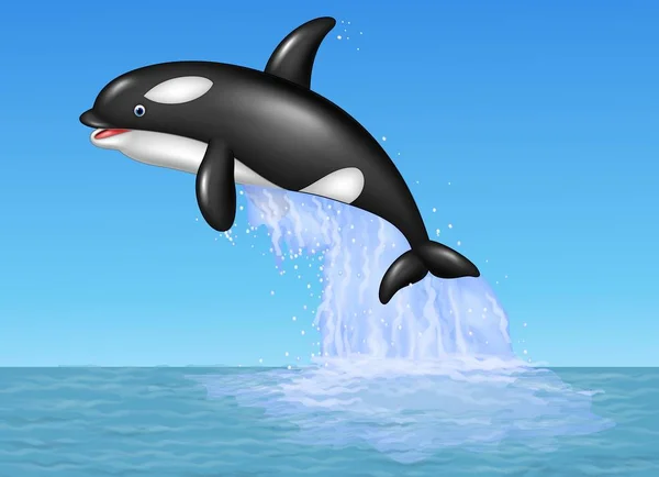 Vektor Illustration Von Cartoon Orca Springen Auf Dem Blauen Ozean — Stockvektor