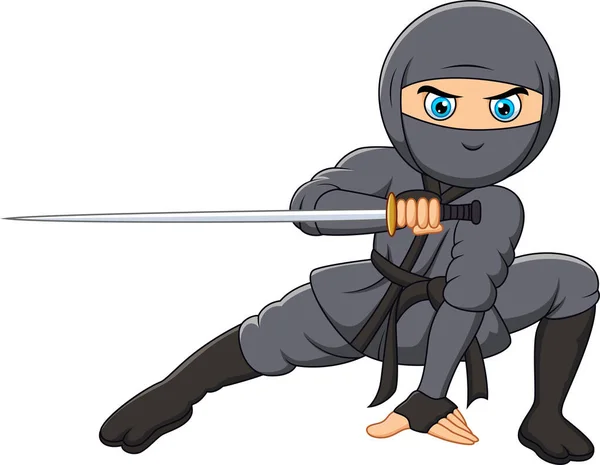 Vektorillustration Tecknad Ninja Har Ett Svärd — Stock vektor