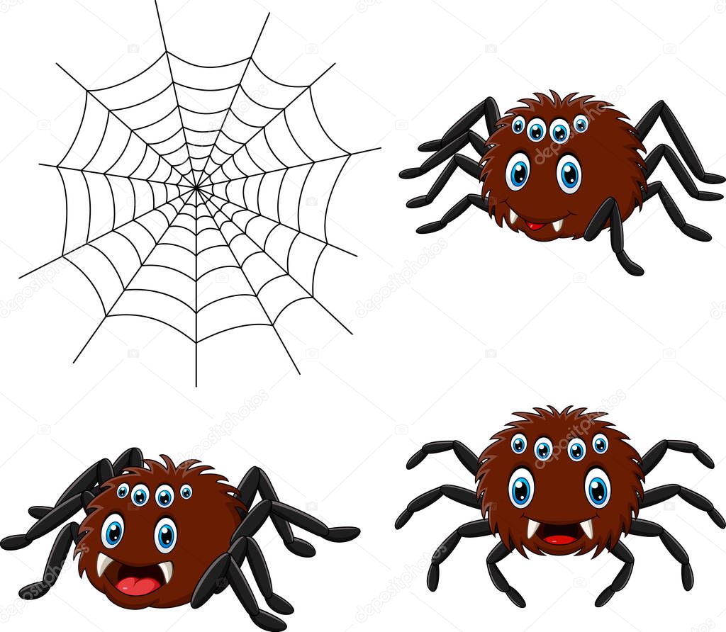 Vector illustration of Cartoon spider collections set