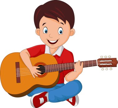 Vektör çizim karikatür çocuk gitar çalmak