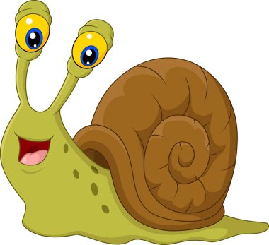 Beyaz arka plan üzerinde izole sevimli salyangoz karikatür vektör çizim