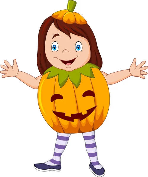 Çizgi Film Çocuk Halloween Balkabağı Kostümü Ile Vektör Çizim — Stok Vektör