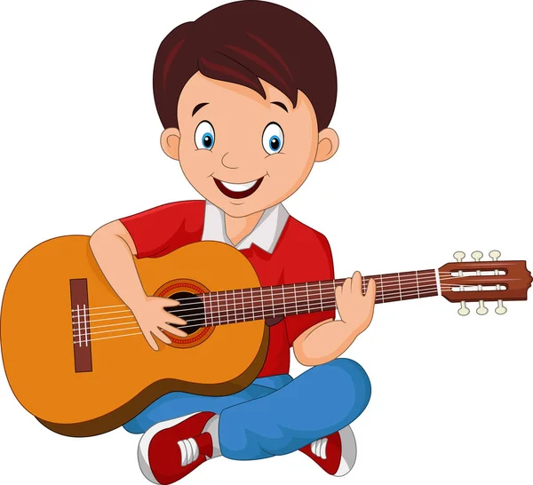 Vektor Ilustrasi Kartun Anak Bermain Gitar - Stok Vektor