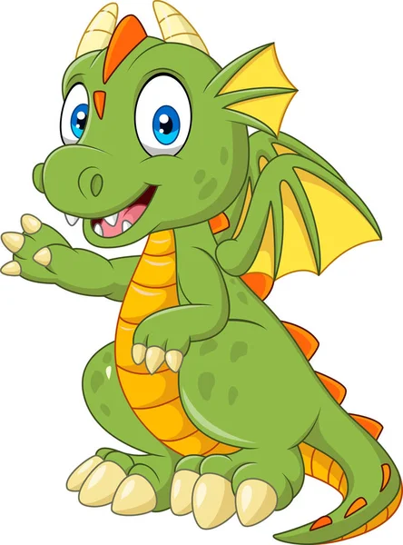 Illustration Vectorielle Bébé Dragon Bande Dessinée Présentant — Image vectorielle