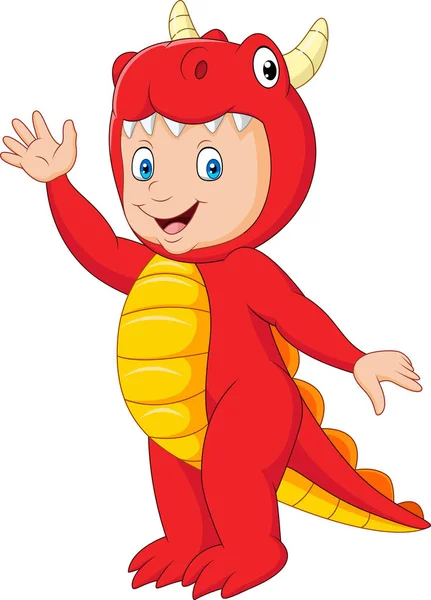 Vector Illustration Cartoon Kid Halloween Dragon Costume — Stock Vector