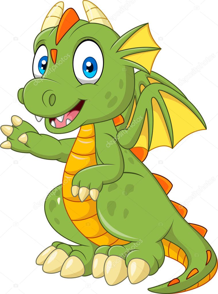 Vector illustration of Cartoon baby dragon presenting