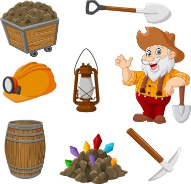 Vektör çizim karikatür madenci araçları koleksiyonu ayarla