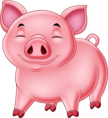 Beyaz arka plan üzerinde izole karikatür mutlu domuz vektör çizim