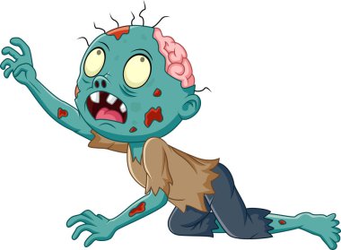 Beyaz arka plan üzerinde izole vektör çizim karikatür zombi kaynıyor
