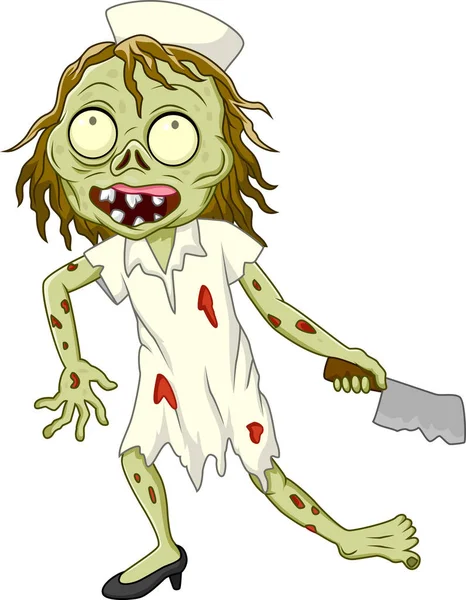 Ilustração Vetorial Cartoon Enfermeira Zumbi Fundo Branco — Vetor de Stock