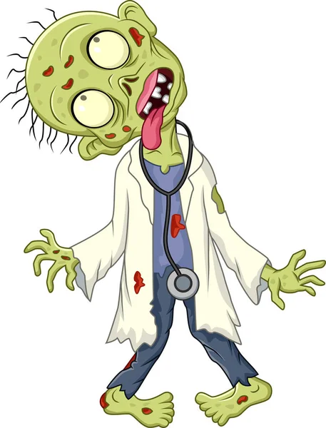 Illustration Vectorielle Cartoon Zombie Médecin Sur Fond Blanc — Image vectorielle