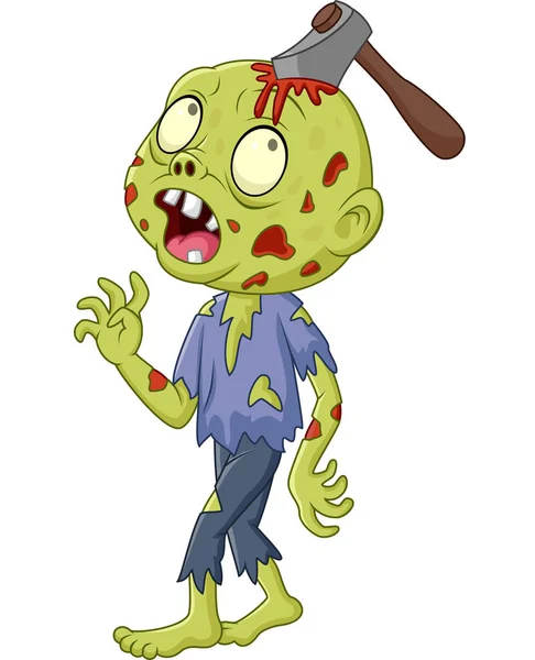 Ilustración Vectorial Zombie Dibujos Animados Con Hacha Cabeza — Archivo Imágenes Vectoriales