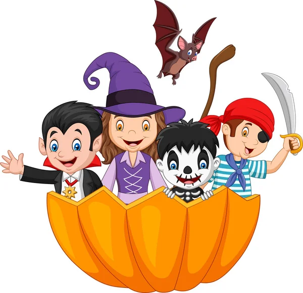 Illustration Vectorielle Des Enfants Bande Dessinée Avec Costume Halloween Dans — Image vectorielle