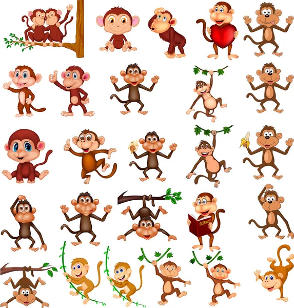 Vektorillustration Cartoon Happy Monkey Samling Med Olika Åtgärder — Stock vektor