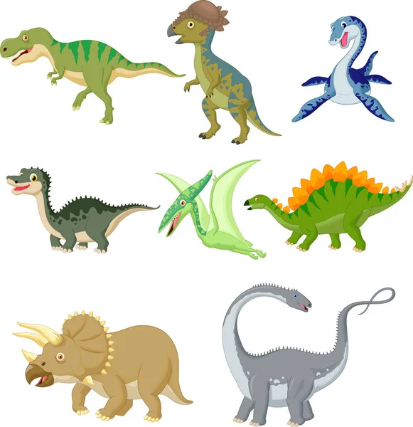 Ilustración Vectorial Del Conjunto Colección Dinosaurios Dibujos Animados — Vector de stock