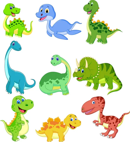 Ilustración Vectorial Del Conjunto Colección Dinosaurios Dibujos Animados — Vector de stock