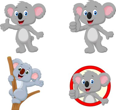 Vektör çizim karikatür mutlu koala koleksiyonu kümesi
