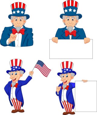 Vektör çizim karikatür çizimi Sam Amca'nın koleksiyonu ayarla