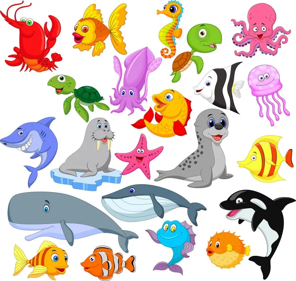 Illustrazione Vettoriale Della Collezione Cartoon Sea Life — Vettoriale Stock