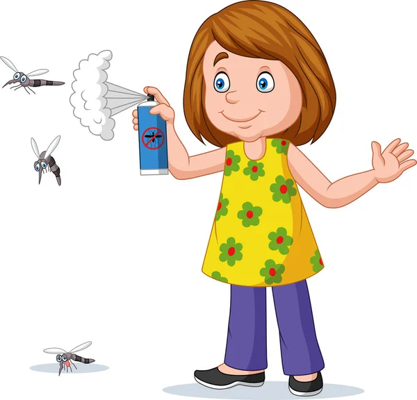 Vector Illustration Cartoon Girl Spraying Mosquito — Stock Vector