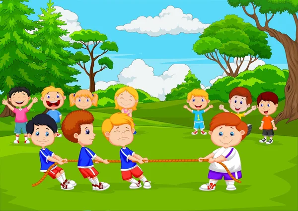 Vektör çizim karikatür grup halat Parkta oynayan çocuk