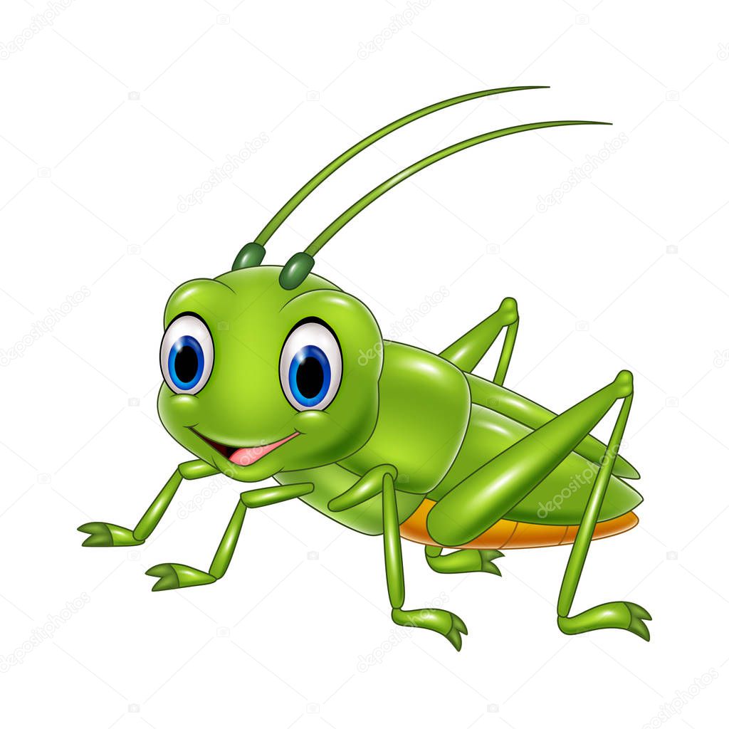 Vector illustration of Cartoon happy grasshopper