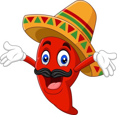 Karikatür mutlu sombrero chili biber