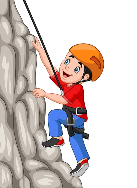 Cartoon Szczęśliwy Chłopiec Climbing Rock — Wektor stockowy