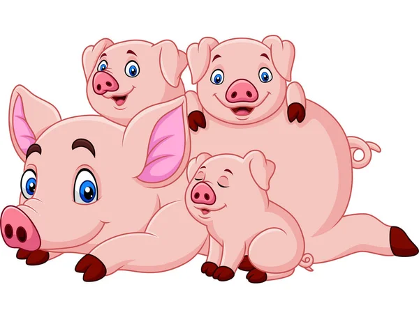 Desenhos Animados Mãe Porco Feliz Com Leitões —  Vetores de Stock