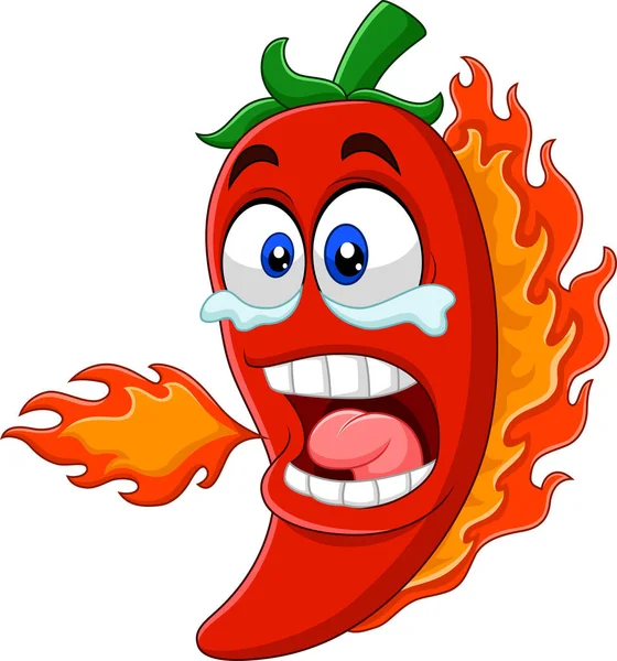 Cartoon Chili Pepper Breathing Fire — Stock Vector