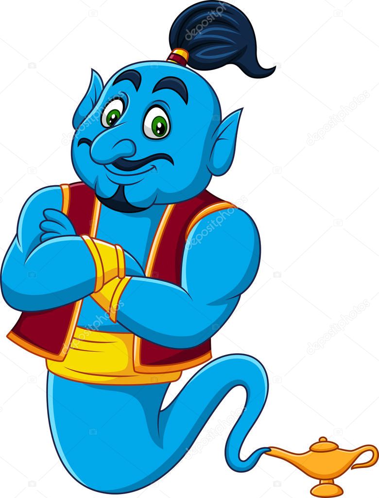 Cartoon Genie coming out of a magic lamp