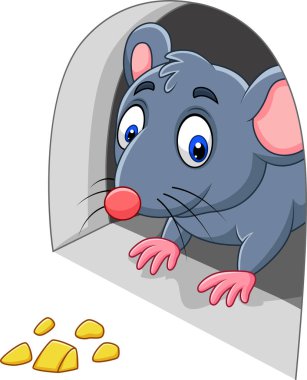 Vektör çizim karikatür fare ve peynir delik