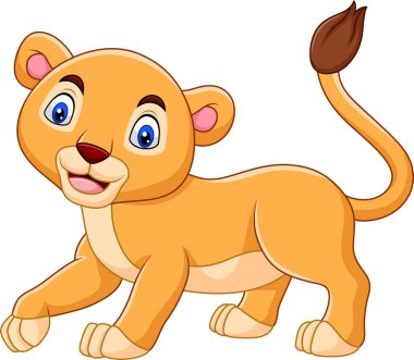 Karikatür bebek dişi aslanın vektör çizimi beyaz arka planda izole edildi